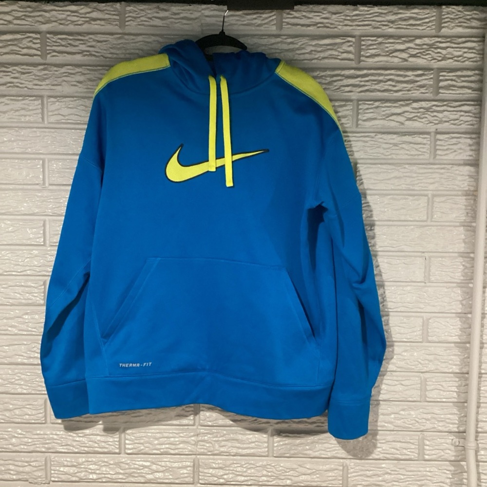 NIKE Blue & Yellow Center Swoosh Hoodie Therma Fit Men’s Medium